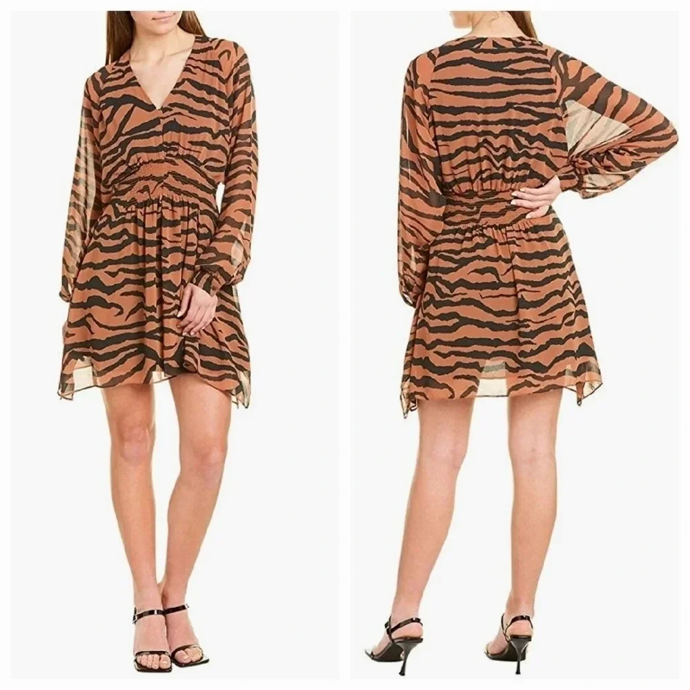 All Saints Brown Tiger-Stripe Mini Dress